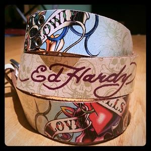 Leather ed hardy belt