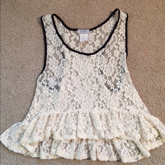 Cream Lace Top w/ Black Detail