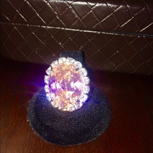 Silver pink stone crystal ring