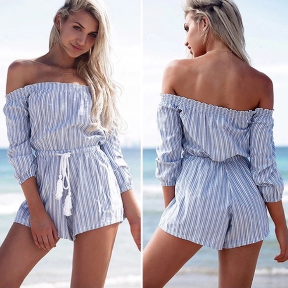 Fashion blue striped jumpsuit