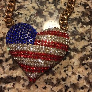 America flag heart jeweled necklace