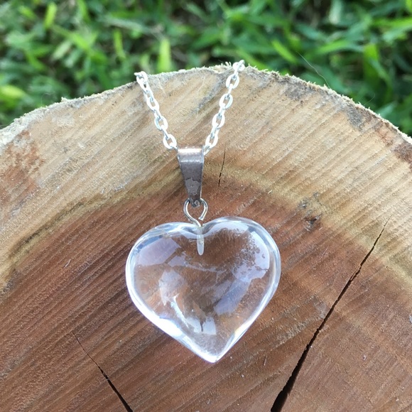 Clear Quartz Crystal Heart Necklace
