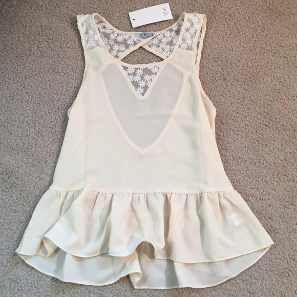 NWT Cream Flower Lace Open Back Tank Top