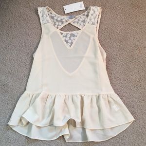 NWT Cream Flower Lace Open Back Tank Top
