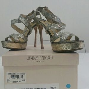 $$Sold $$ JIMMY  CHOO glitter fabric high heels.
