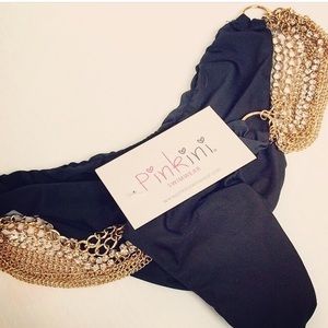 BLACK & GOLD CHAIN RHINESTONE BIKINI BOTTOMS