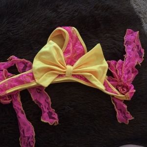Hot pink and yellow bow lace bikini bottom