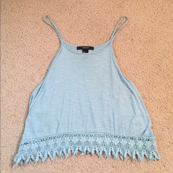Sky Blue Lace Bottom Detail Crop Top