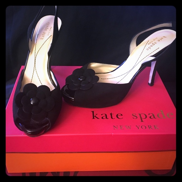 Kate spade black peeptoe flower heels