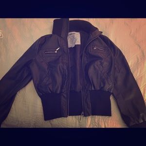Patent black leather jacket