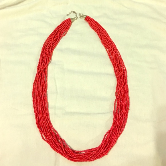 Red Beaded Necklace with Silver Clasp