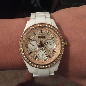 White and Rose Gold fossil watch