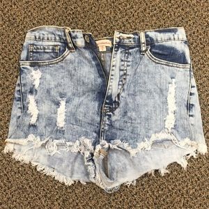 High waisted denim cut off shorts