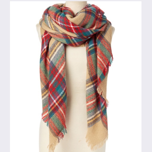 Red Plaid Blanket Scarf - Picture 1 of 1