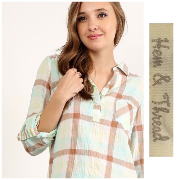 Hem & Thread Tops - Lace Contrast Plaid Top