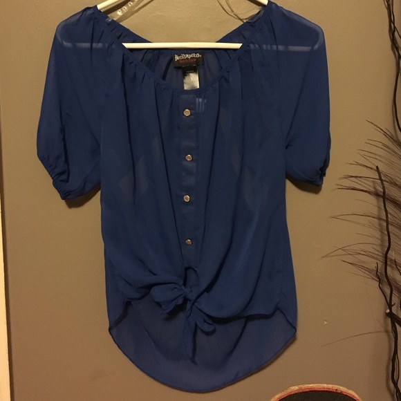 Royal blue high-low tie-up blouse