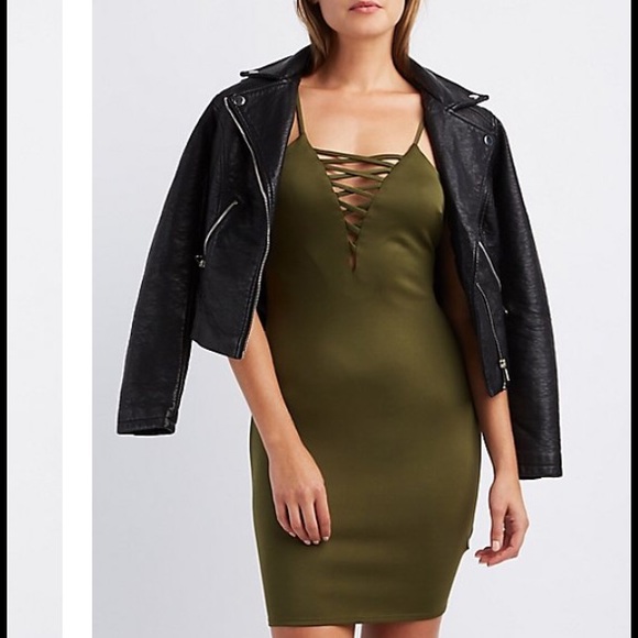 Brown Suede Split Bodycon Dress Criss Cross - M