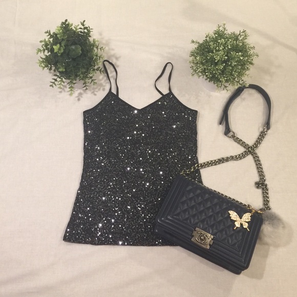 Black express sequined top SIZE SMALL