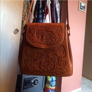 Hand tooled Leather Cross Body