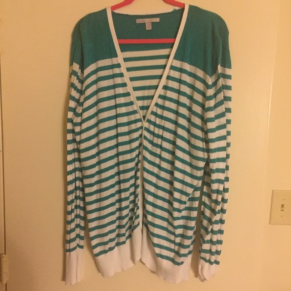 Old Navy teal and white striped cardigan