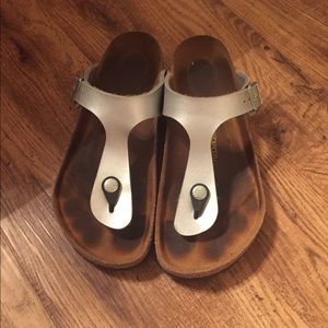 silver Birkenstock sandals