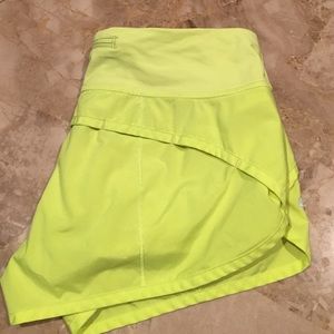 Lululemon Runswift shorts. Color neon yellow.