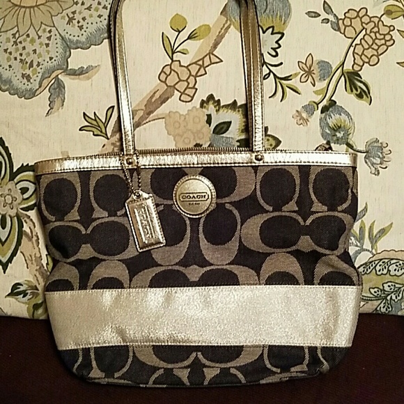 Coach bag  navy and silver