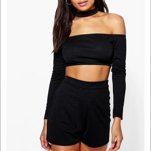 Choker neck black romper