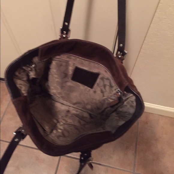 SOLD LOCALLY---Auth Coach Brown Suede handbag - Picture 2 of 3