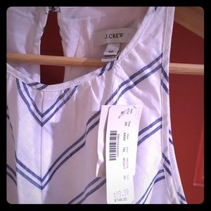 J. Crew long linen summer dress, white and blue.
