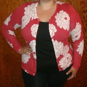 Red Knitted Cardigan (Floral Design)