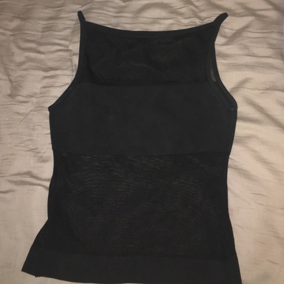 Partially mesh black tank top