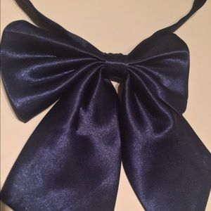 Elegant -sexy Blue satin adjustable bow tie scarf.