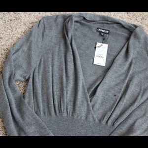 NWT Express Crisscross Deep V-neck Sweater Gray