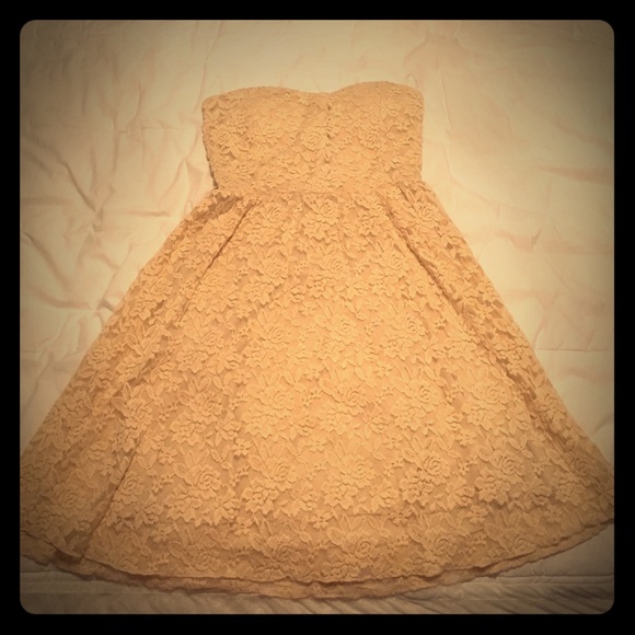 Strapless tan/beige lace dress