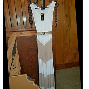 Tan & white maxi dress