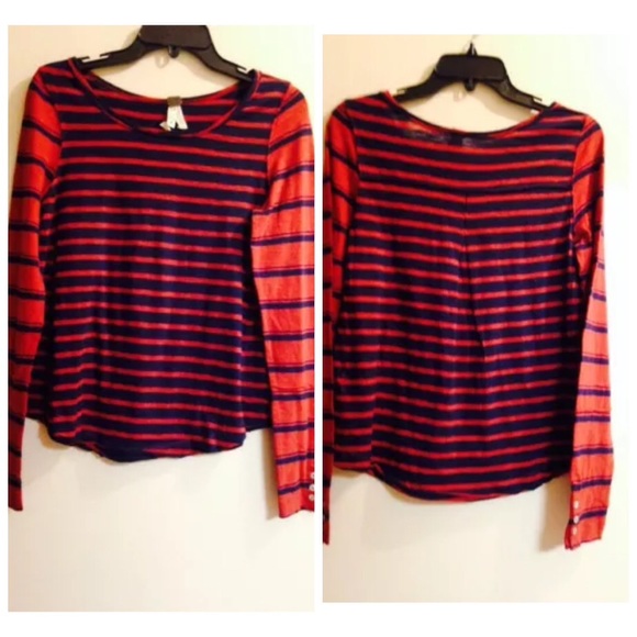 Free People Mix It Striped Tee in Navy & Brick - Picture 3 of 4