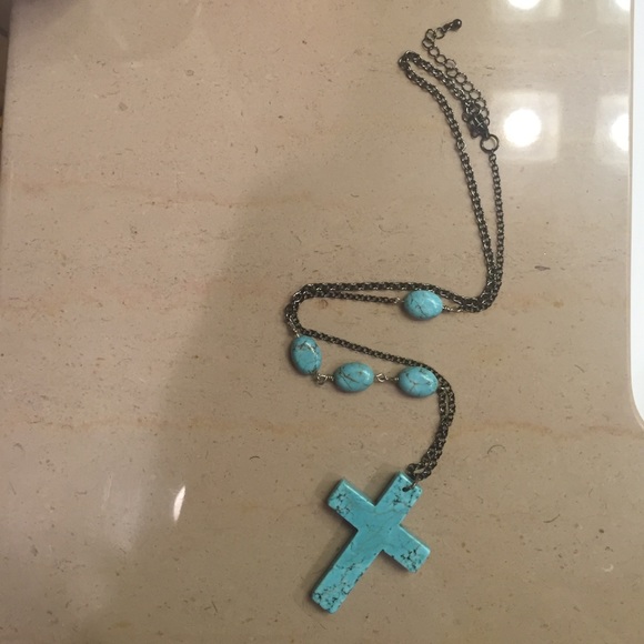Long Turquoise Cross Necklace!