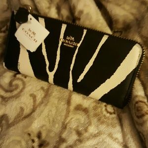 Coach Leather Zip Wallet in Zebra Print NWT