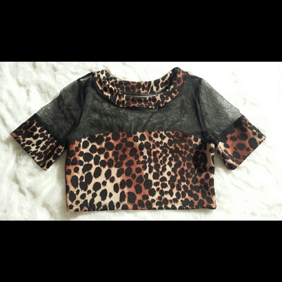 Crop Top or Costume Animal Print w/ Black Sheer - Picture 2 of 3
