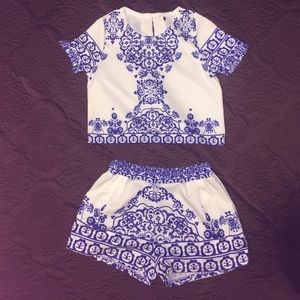 2 Piece Romwe crop top and high waisted shorts
