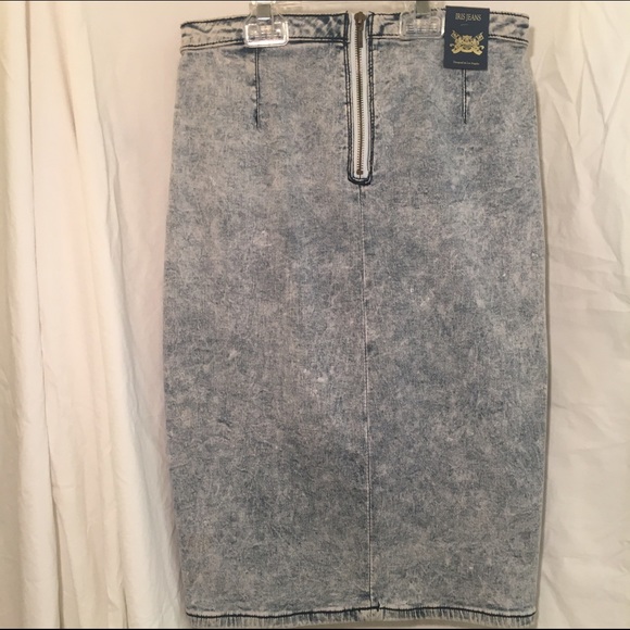 Acid Wash High Rise Fitted Jean Pencil Skirt