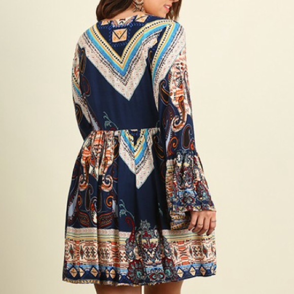 Boho Bell Sleeve Babydoll Tunic Dress Size XL New - Picture 2 of 3