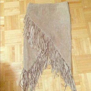 Intermix suede skirt with fringe
