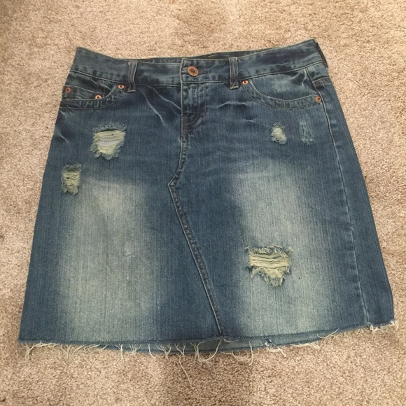 Distressed Mini Denim Skirt