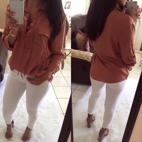 | LAST 1 | Mauve Lace-Up Blouse - Picture 2 of 3