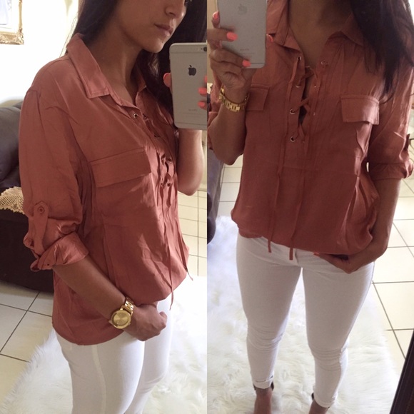 | LAST 1 | Mauve Lace-Up Blouse - Picture 3 of 3