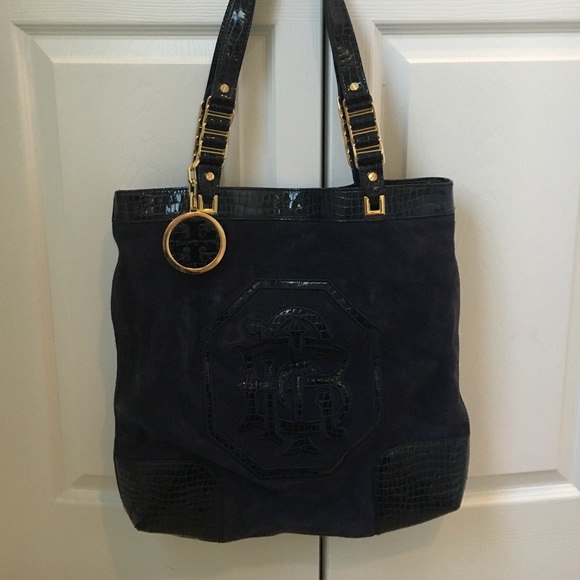 Tory butch navy leather & suede bag