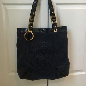 Tory butch navy leather & suede bag