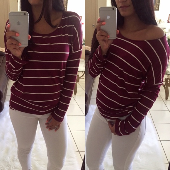 | SALE 🎉| Burgundy & Cream Striped LS Top - Picture 3 of 3